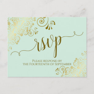 Lacy Guld Calligraphy Blek Mint Grönt Bröllop OSA Vykort