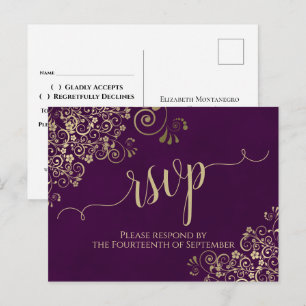 Lacy Guld Calligraphy Elegant Lila Bröllop OSA Vykort