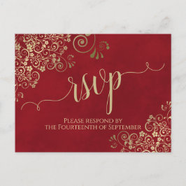 Lacy Guld Calligraphy Elegant Red Bröllop OSA Vykort
