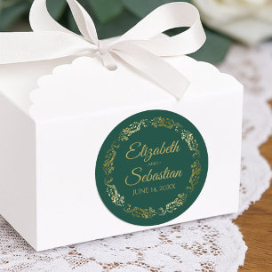 Lacy Guld Filigree Elegant Emerald Grönt Bröllop Runt Klistermärke
