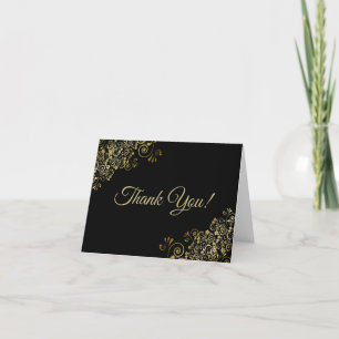 Lacy Guld Frills Elegant Black Bröllop Photo Tack Kort