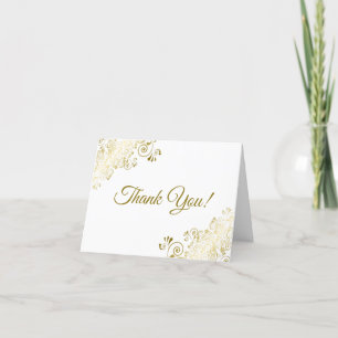 Lacy Guld Frills Elegant White Bröllop Photo Tack Kort