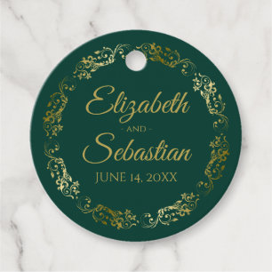 Lacy Guld Gräns Elegant Emerald Grönt Bröllop Gåvor Etiketter