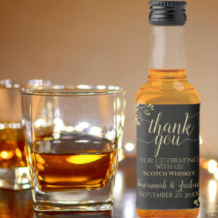 Lacy Guld på Black Bröllop Tack Mini Spritflaskor Etikett