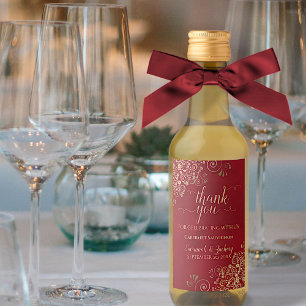Lacy Guld på Crimson Red Bröllop Tack Mini Vinetikett