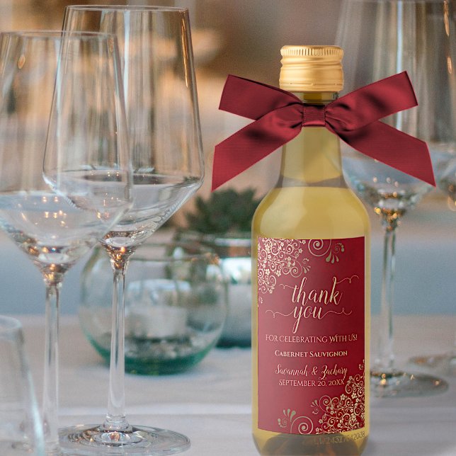 Lacy Guld på Crimson Red Bröllop Tack Mini Vinetikett (Skapare uppladdad)