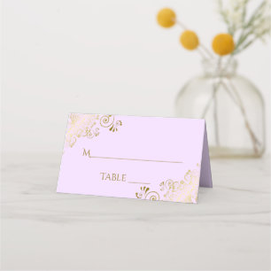Lacy Guld på insidan av Lilac Lila Elegant bröllop Placeringskort