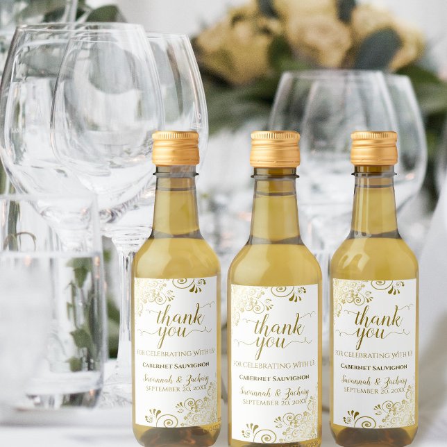 Lacy Guld på White Bröllop Tack Mini Vinetikett (Skapare uppladdad)