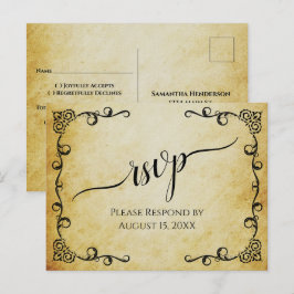 Lacy Kalligrafi Vintage Pergament Bröllop RSVP Vykort