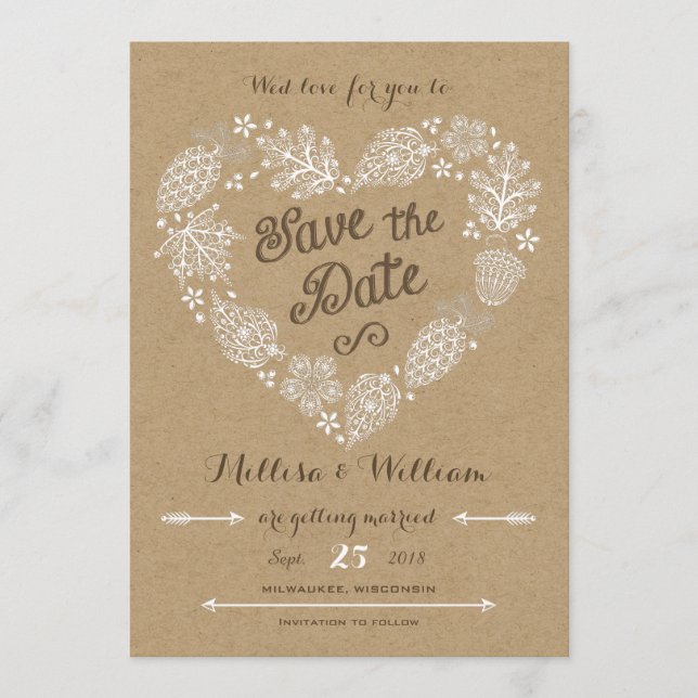 Lacy Leaves - Förlova dig Spara datumet (Framsida)