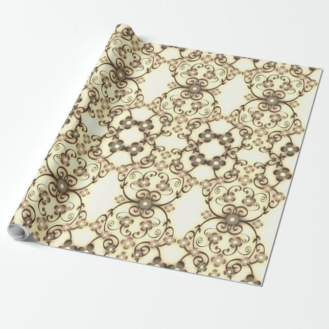 Lacy look of Flowers Golden Sepia Presentpapper (Utrullad)