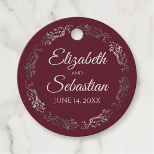 Lacy Ornate Silver Gräns Elegant Burgundy Bröllop Gåvor Etiketter