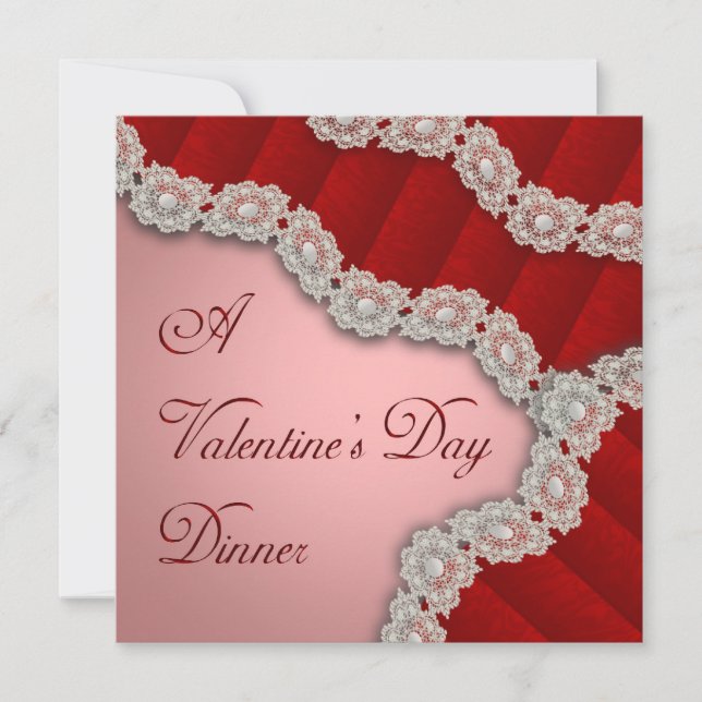 Lacy Red Damask Valentines ininbjudan Inbjudningar (Framsida)