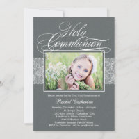 Lacy Ribbon Photo First Communion-inbjudan
