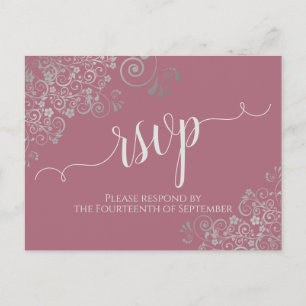 Lacy Silver Calligraphy Dusty Ro Bröllop OSA Vykort