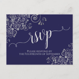 Lacy Silver Calligraphy Navy Blue Bröllop OSA Vykort