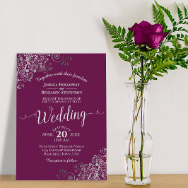 Lacy Silver Elegant Cassis Lila Magenta Bröllop Inbjudningar