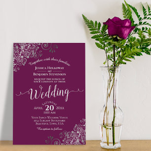 Lacy Silver Elegant Cassis Lila Magenta Bröllop Inbjudningar
