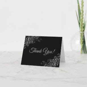 Lacy Silver Frills Elegant Black Bröllop Photo Tack Kort