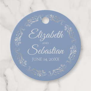 Lacy Silver Gräns Elegant Dusty Blue Bröllop Gåvor Etiketter