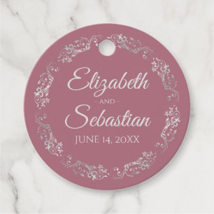 Lacy Silver Gräns Elegant Dusty Ro Rosa Bröllop Gåvor Etiketter