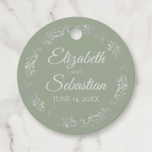 Lacy Silver Gräns Elegant Sage Grönt Bröllop Gåvor Etiketter
