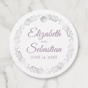 Lacy Silver Gräns Lavender & White Chic Bröllop Gåvor Etiketter