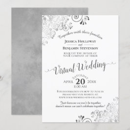 Lacy Silver Grått & White Elegant Virtuellare Bröl Inbjudningar