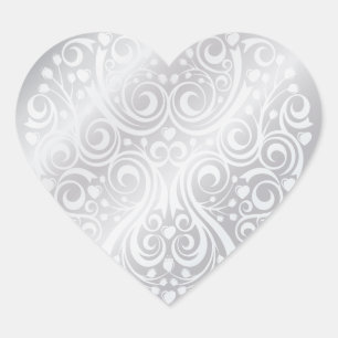 Lacy Silver Heart Sticker Hjärtformat Klistermärke