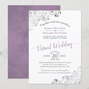 Lacy Silver Lavender & White Virtuella Bröllop Inbjudningar
