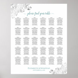 Lacy Silver & Teal 30 Bord Bröllop sätesdiagram Poster