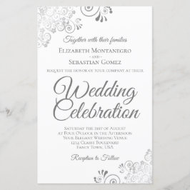 Lacy Silver & White BUDGET-bröllopsinbjudan stor