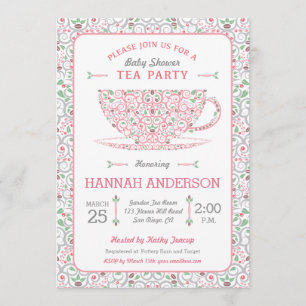 Lacy Tekopp Baby Shower Rosa Tea Party-inbjudan Inbjudningar