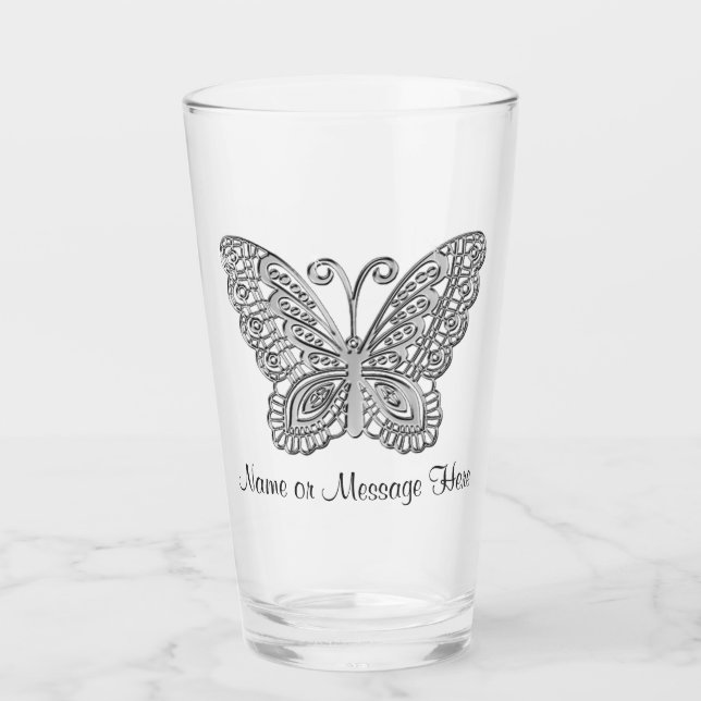 Lacy tittar Silver Personlig Butterfly Tumbler Glaskopp (Framsida)