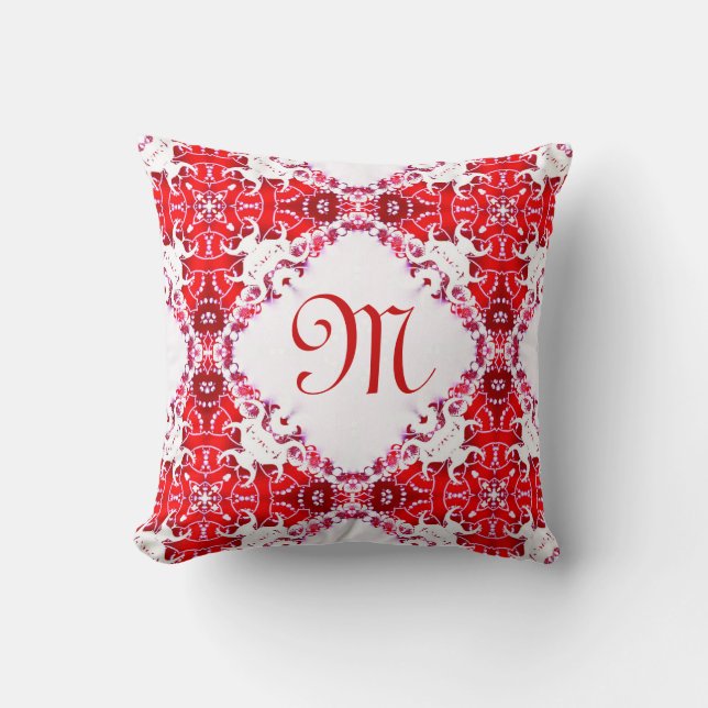 Lacy Tribal Batik Monogram Red White Cushion Kudde (Framsida)