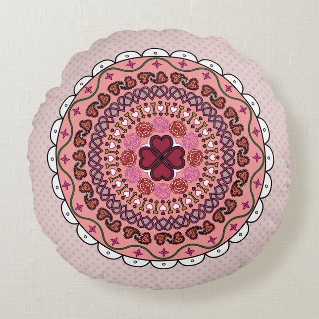 Lacy Valentines Day Round Pillow Rund Kudde (Framsidan)