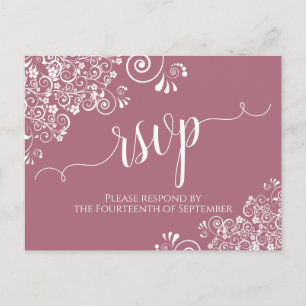 Lacy White Calligraphy on Dusty Ro Bröllop OSA Vykort