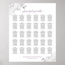 Lacy White Lavender 30 Bord Bröllop-sätesdiagram Poster