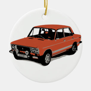 Lada - den sovjetiska ryska bilen julgransprydnad keramik