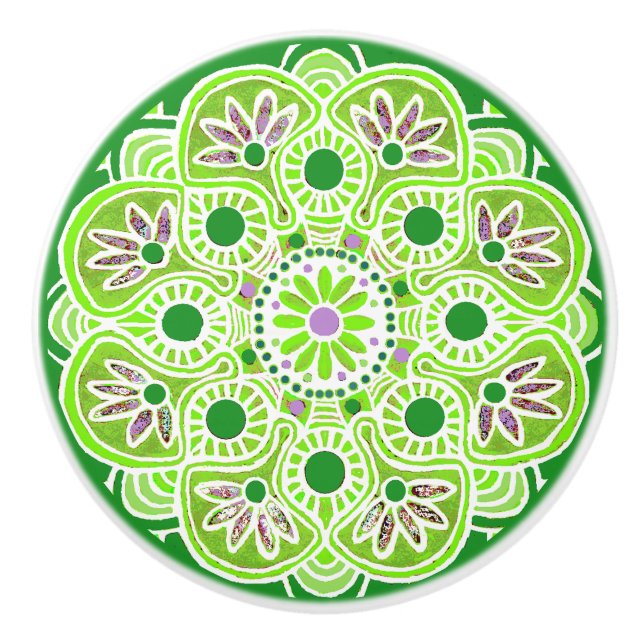 Låda Drag av kalkgrönt mönster keramiskt knopp (Framsidan)