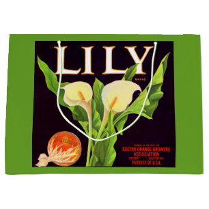 låda-etikett för Lily orange på 1930-talet