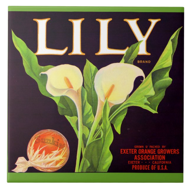 låda-etikett för Lily orange på 1930-talet Kakelplatta (Framsidan)