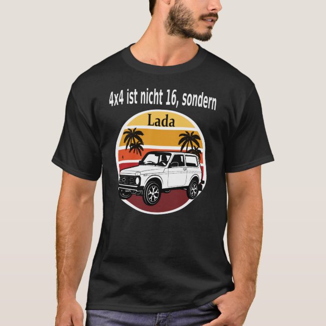 Lada Niva 4x4 Made in Russland Retro Autoliebhaber T Shirt (Framsida)