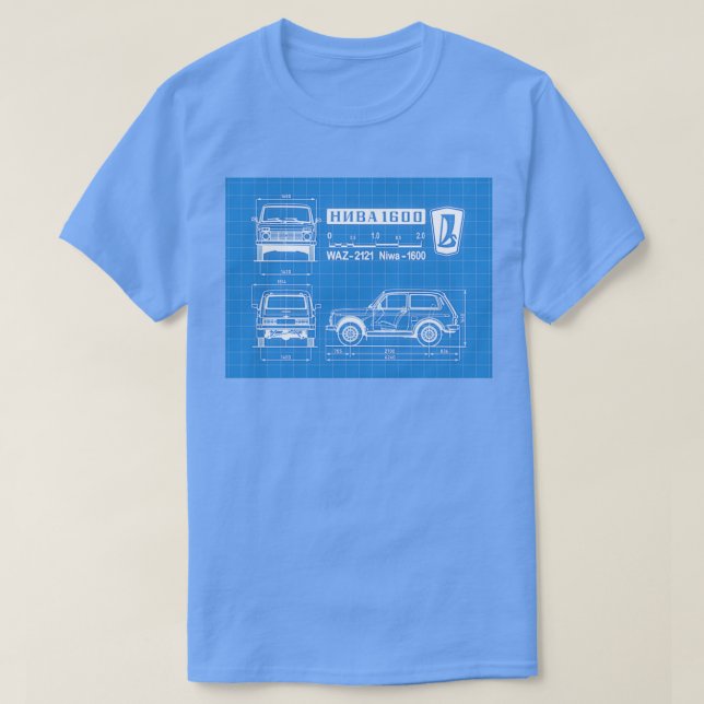 Lada Niva Specifications Blueprint T Shirt (Design framsida)