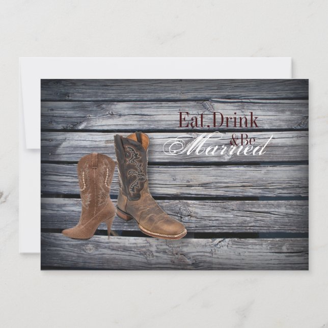 Lada Trä Western Cowboy bröllopsrepetition Middag Inbjudningar (Baksida)