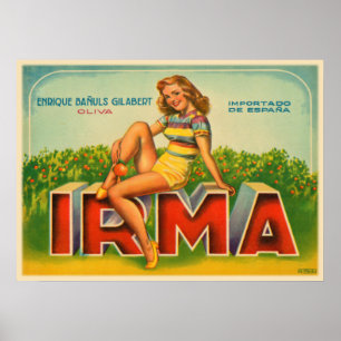 Lådaetiketttrycket från Spanien med gammal oliv Poster