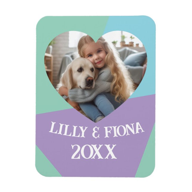 Ladda upp Anpassningsbar Heart Photo & Namn Gift f Magnet (Vertikal)