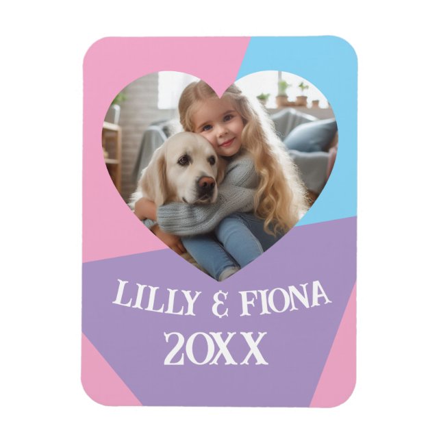 Ladda upp Anpassningsbar Heart Photo & Namn Gift f Magnet (Vertikal)