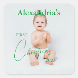 Ladda upp barnets foto i första julen fyrkantigt klistermärke