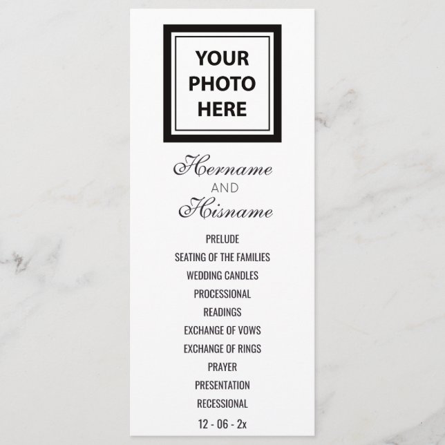 Ladda upp bildfoto & lägg till text – Bröllopsfest Program (Framsida)